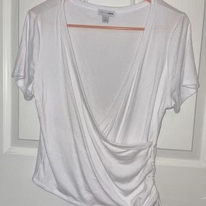 White deep v-neck tied shirt